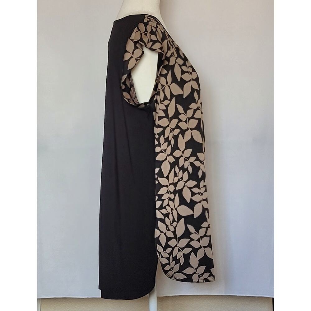 2/$15 PerSeption Concept Womens Black Tan Leaf Print Top Keyhole Neck Size XL - Picture 2 of 14